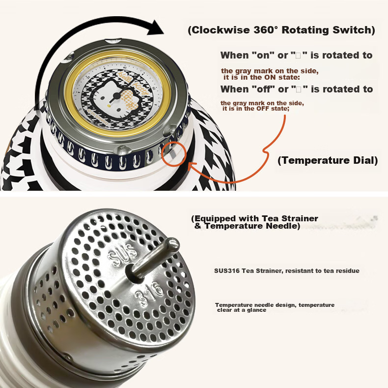 SANRIO Hello Kitty Houndstooth Black Gold Insulated Tumbler 316 Stainless Steel with Straw Gift 650ml 4