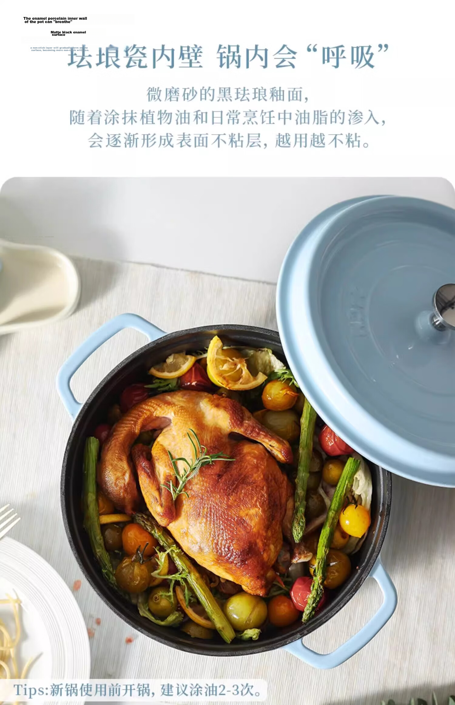 CaROTE Enamel Cast Iron Pot 26cm Non-Stick Stew Pot Casserole Soup Pot Induction Cooker Compatible 8