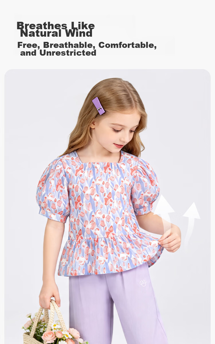 Disney Girls' Short Sleeve T-Shirt Set Summer Floral Cotton Top Two-Piece Light Blue 110 6