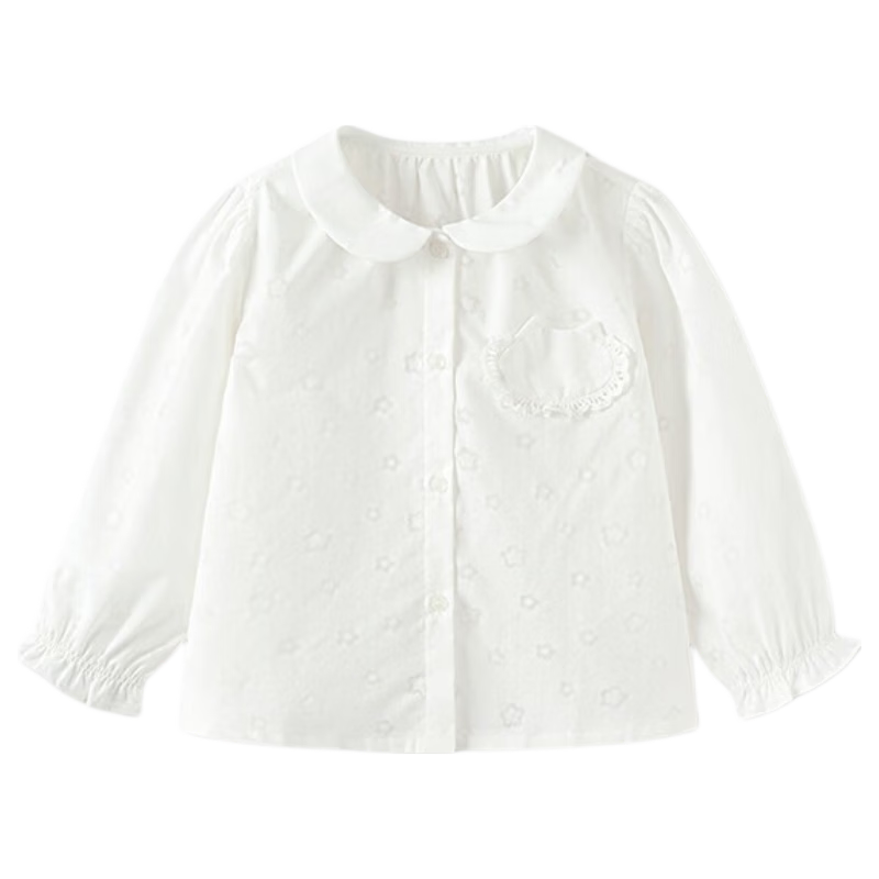 Balabala Girls' Shirt Children's Long Sleeve 2026 New Spring Summer Baby Cute Pocket Top Delicate Sweet