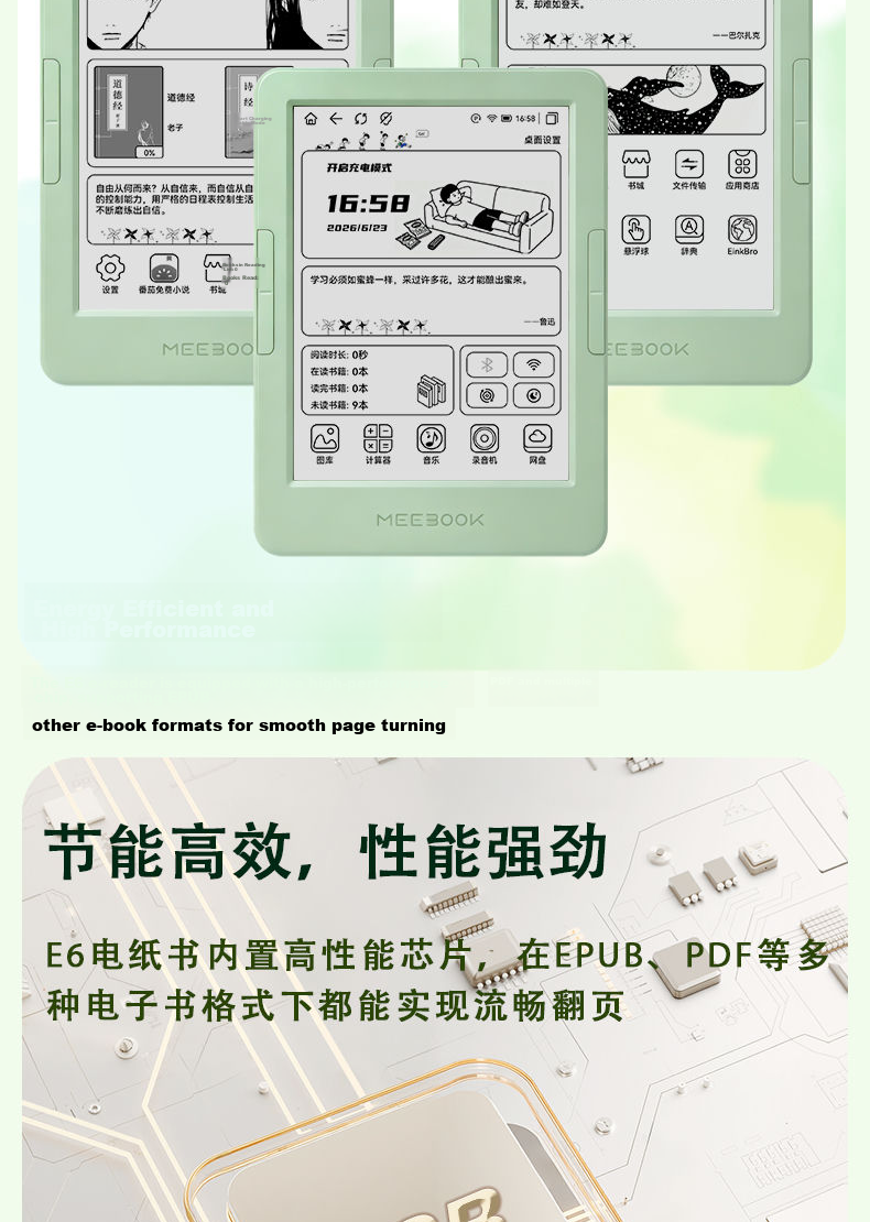 JDRead MEEBOOK E6 6-Inch E-Reader 300PPI HD E-Ink Screen AI Reading Open System 32GB Physical Buttons 5