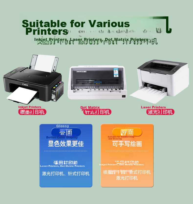 Lightly 【Customizable】A4 Matte Adhesive Printing Paper 80 Sheets/Pack Copperplate Matte Sticker Label Paper Suitable for Inkjet and Laser Printers 7
