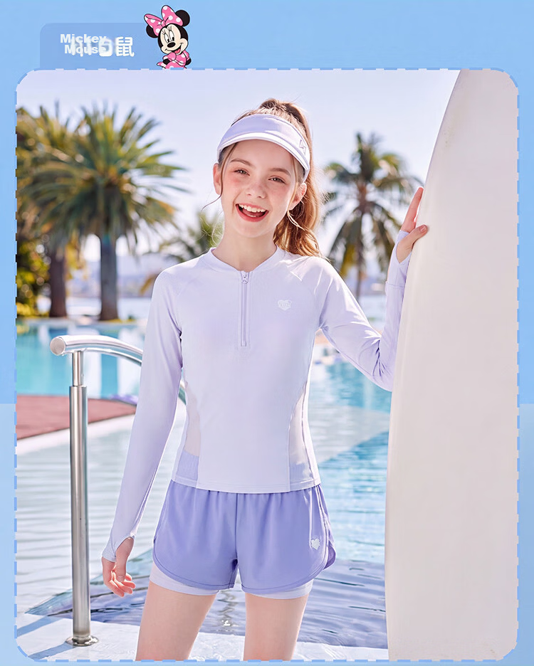 Disney Women's Two-Piece Long Sleeve Sun Protection Swimsuit Youth Adult Surfing Swimwear D16053S2E Green M 3