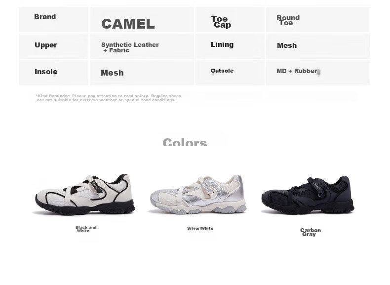 CAMEL Ballet Mary Jane Training Shoes for Women with Velcro, Height Increasing Casual Sports Shoes L26A577055 Carbon Gray, Size 37 18