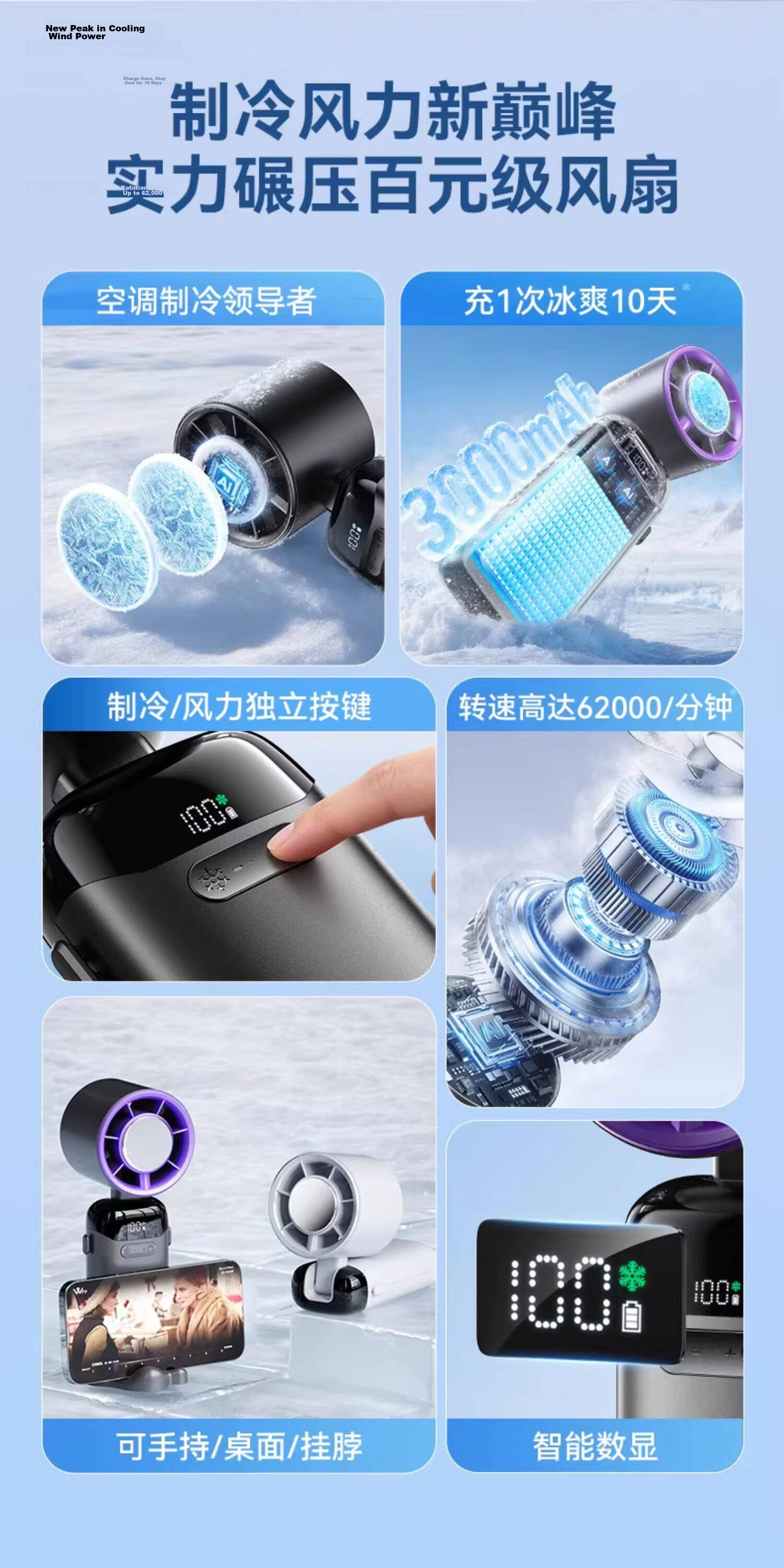 AUX Handheld Mini Fan Semiconductor Cooling Portable Foldable Desktop USB Fan Silent Long Battery Life Outdoor Cooling Device 5