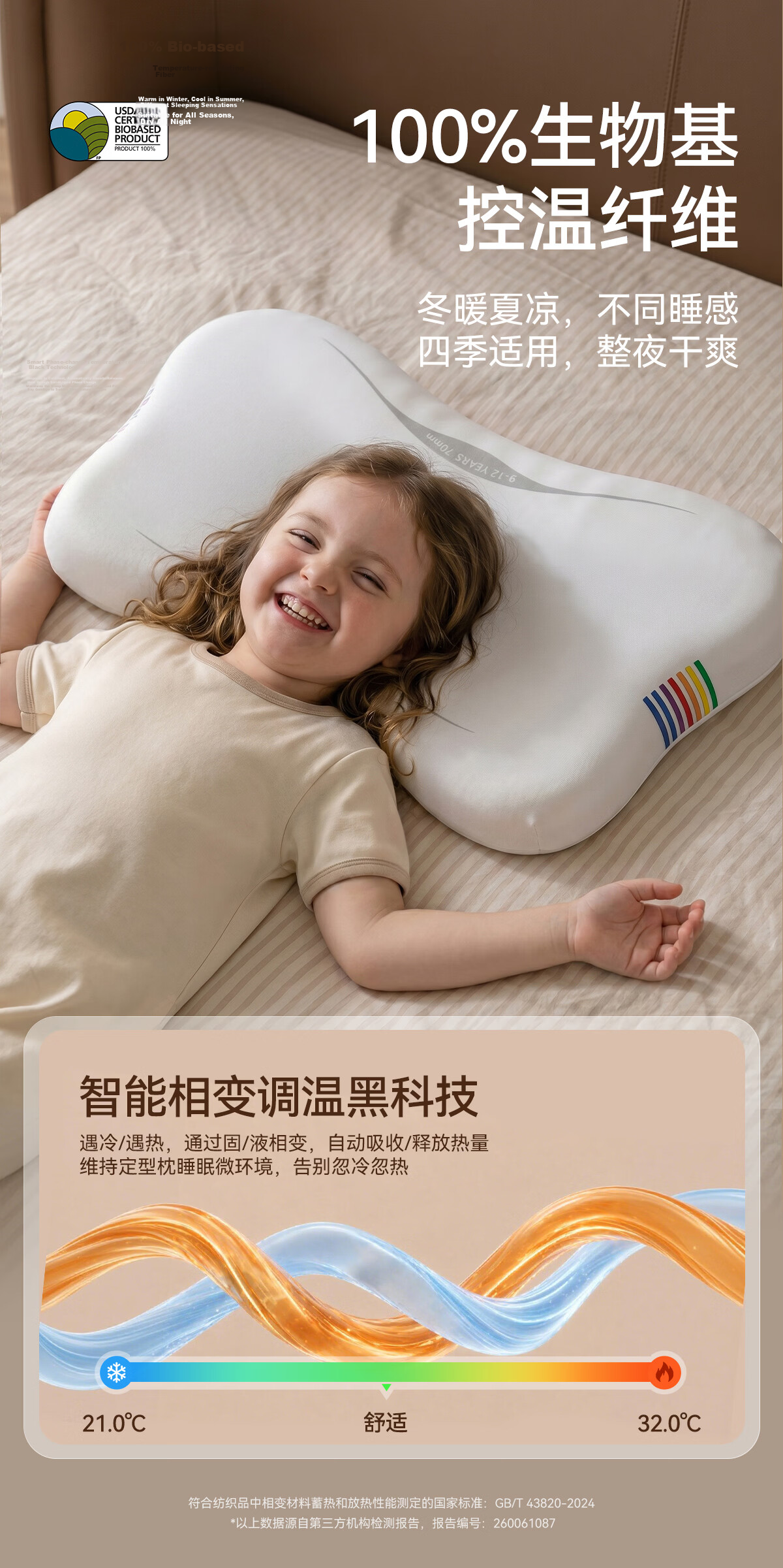 Bebebus Children's Pillow 9-12 Years Baby Butterfly Silicone Growth Pillow Infant Zoned Neck Support Breathable Washable 16