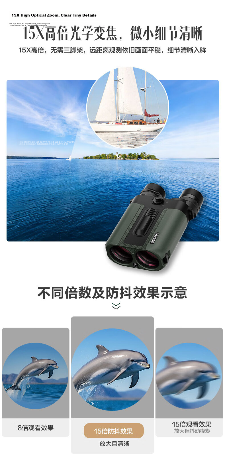 BOSMA Xuanwu 15X42 Binoculars Anti-Shake Stabilizer High-Power HD ED Birdwatching 11