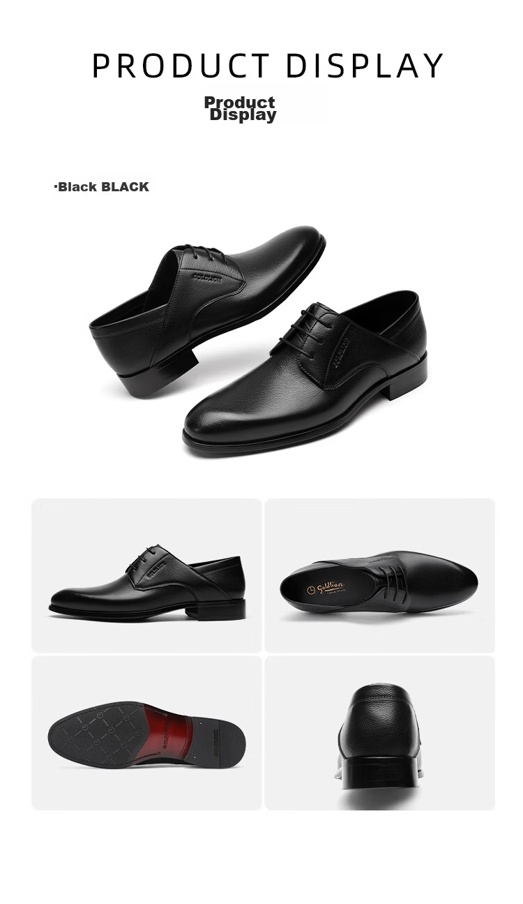 Goldlion Men's Shoes 2026 Summer New Formal Textured Cowhide Comfortable Derby Shoes G521620571AAB Black Size 42 16