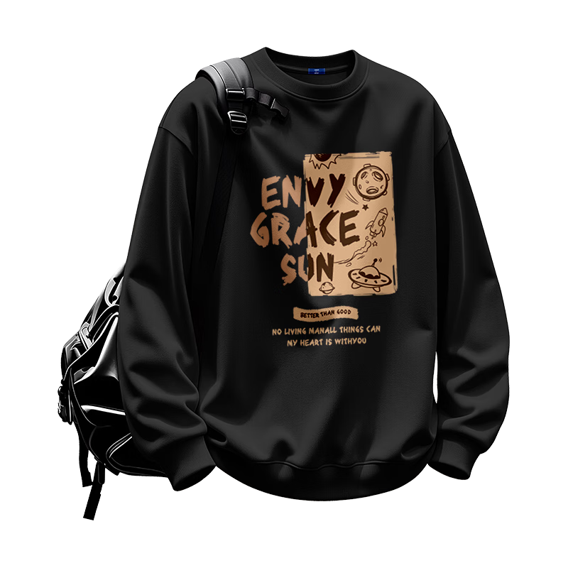 GENIOLAMODE Forest Group Men's Sweatshirt, Autumn 2026 New Heavyweight Round Neck Loose Casual Pullover Long-Sleeve Men's T-Shirt