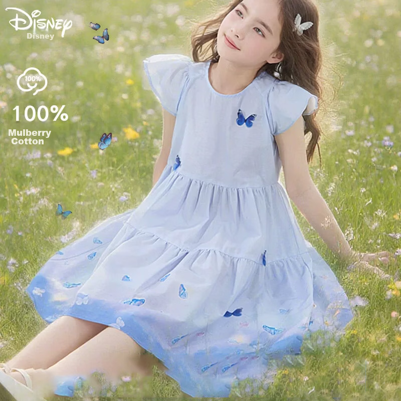 Disney Girls Summer Cotton Dress New Fashion Princess Dress Thin EQ075 Blue Size 130