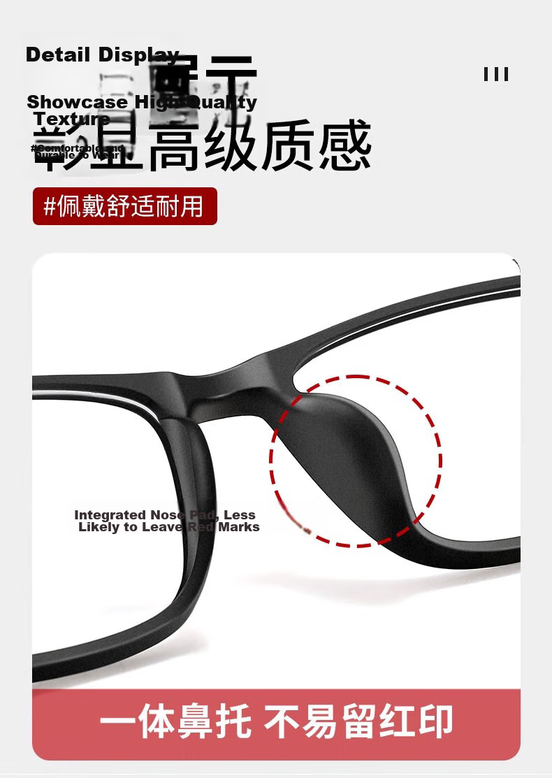 Jimmy Orange Men's Reading Glasses HD Glass Lenses Lightweight Fashion Scratch-Resistant Durable Presbyopia Glasses 200 Degree 10