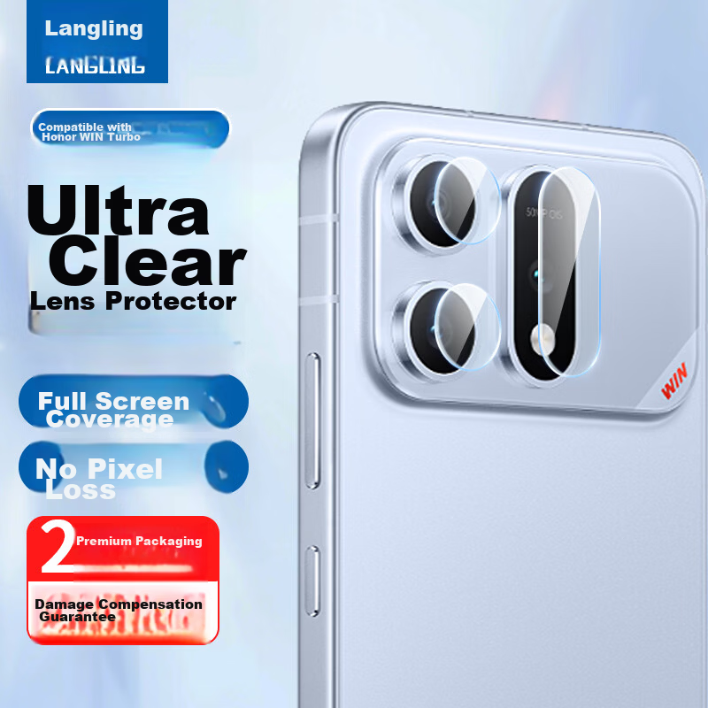 Langling [2 Pieces] Compatible with Honor Win Turbo Lens Protector Film, Honor WIN Turbo Rear Camera Protective Film, HD Anti-Glare Scratch-Resistant Tempered Glass