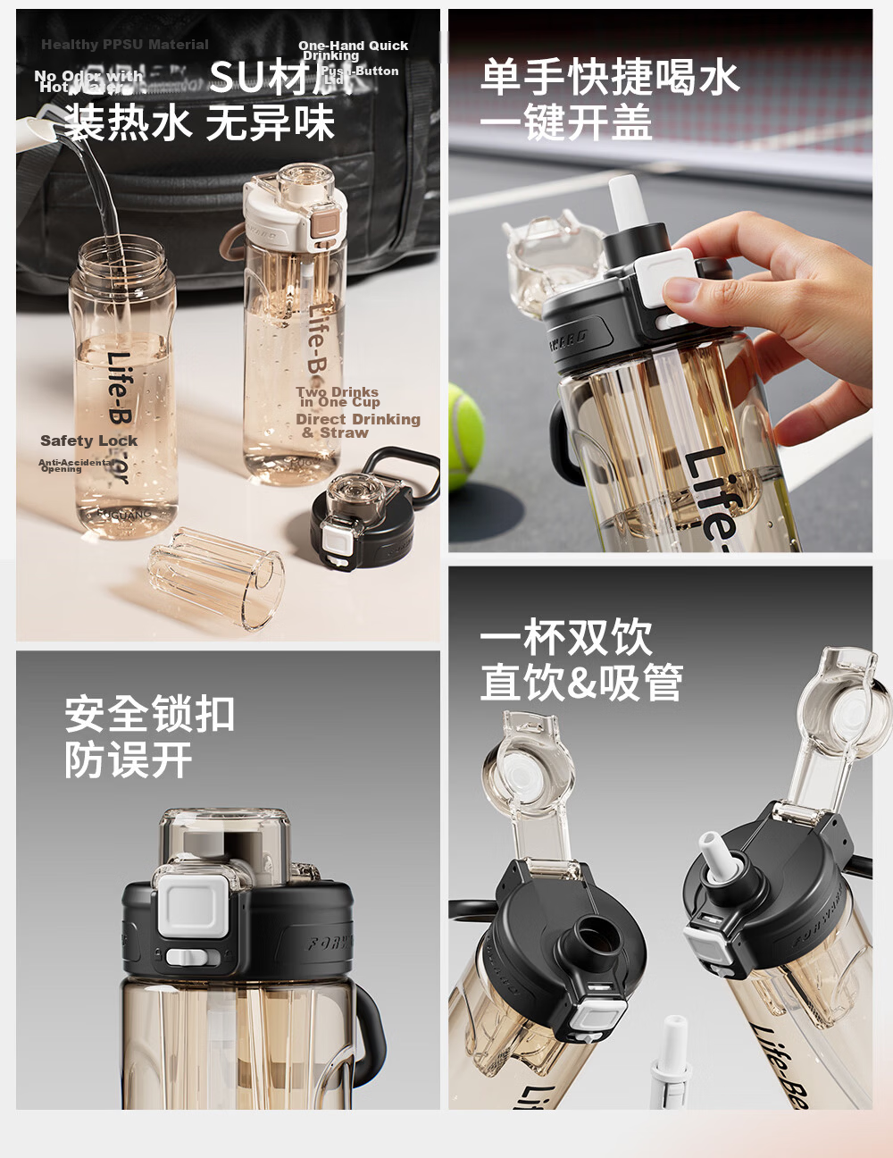 Fuguang Large Capacity Sports Outdoor Portable PPSU Water Bottle Food Grade Plastic Cup for Students Summer School Use 3