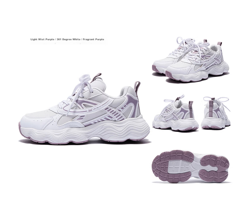 361° Kids Girls' Sports Shoes 2025 Autumn Millennium Style Cushioned High-Elastic Spliced Retro Casual Shoes Purple Size 37 33