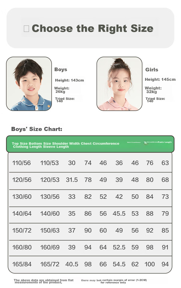 Hodohome Children's Pajamas Girls Cotton Spandex Loungewear Cartoon All-Over Print Long-Sleeve Cardigan Set 116 160 16