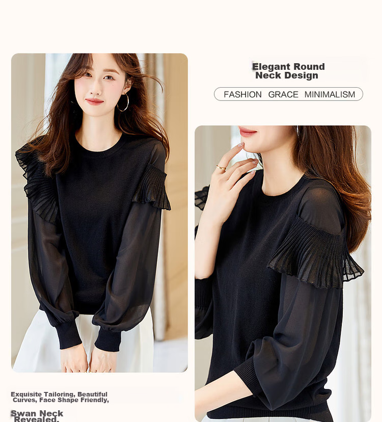 Dme [Containing Fluffy Wool] Spring And Autumn Stylish Spliced Sweater, Concealing Body Shape, Slimming Effect, Elegant Knitted Sweater for Women with High-End Feel 6