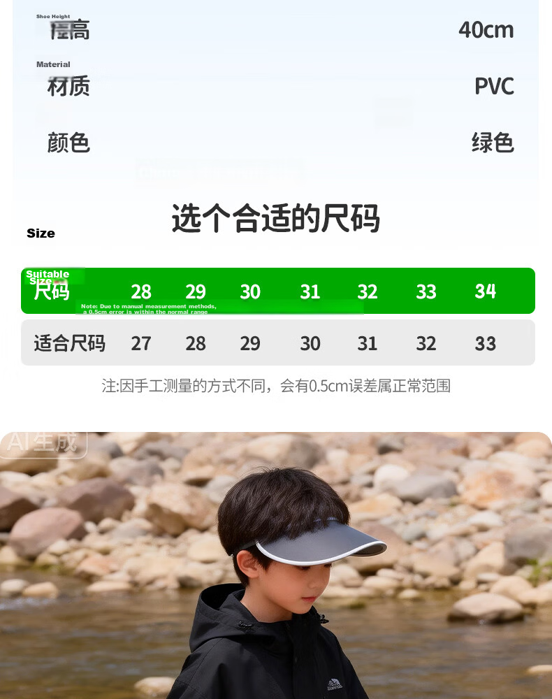 FOOTOPPO Adjustable Cuff Kids Rain Boots Girls Long Tube Beach Shoes Boys High Tube Water Shoes Hiking Creek Shoes 15