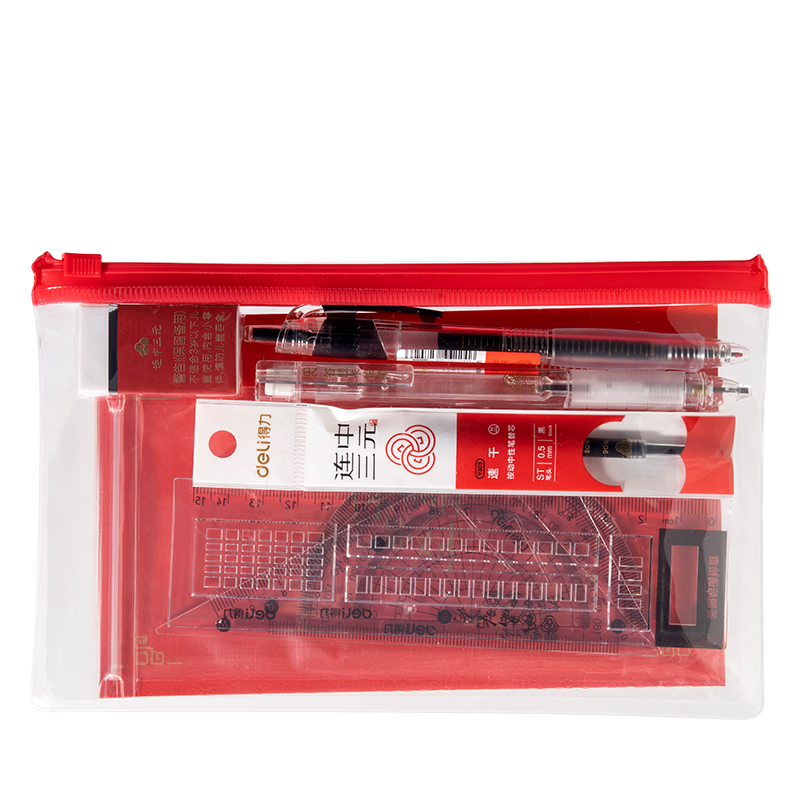 Deli Three-In Exam Set, 9 Pieces: Ruler + Gel Pen + Refill + 2B Card Pen + Eraser + 2B Pencil, for Exams And College Entrance Exams, Stationery Specialized for Exam Preparation 6669