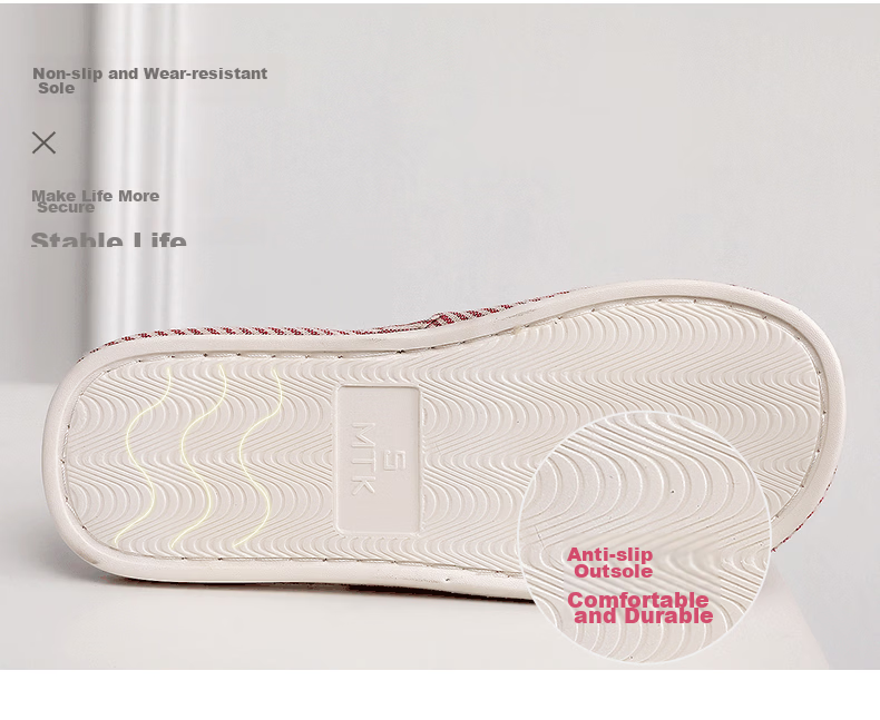XGGC Japanese Style Linen Slippers for Men Summer Home Cotton Linen Floor Couple Indoor Non-Slip Soft Sole Beige Size 42-43 4