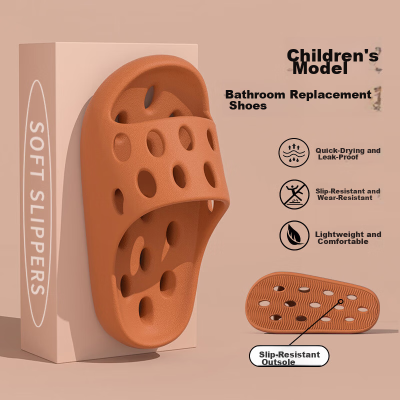 XGGC Kids Waterproof Bathroom Slippers Girls Indoor Home Four Seasons Non-Slip Soft Sole Parent-Child Caramel Size 38-39