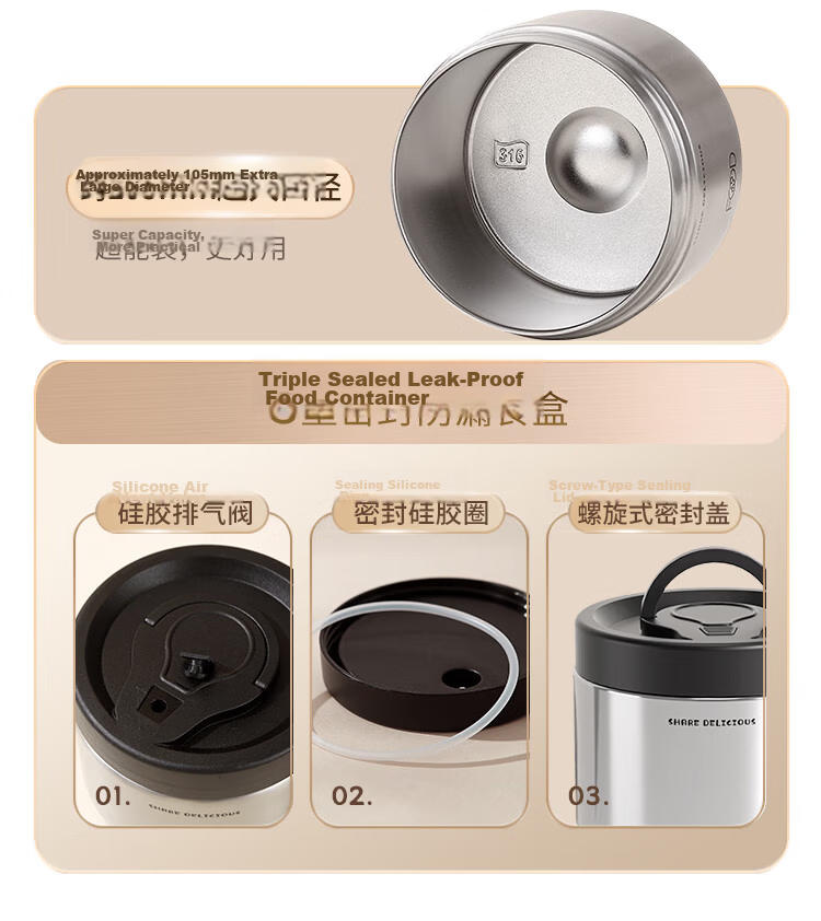 Yolunmei 316 Stainless Steel Insulated Lunch Box 24-Hour Long-Lasting Thermal Container Multi-Layer Bento Box for Office Workers and Students 12