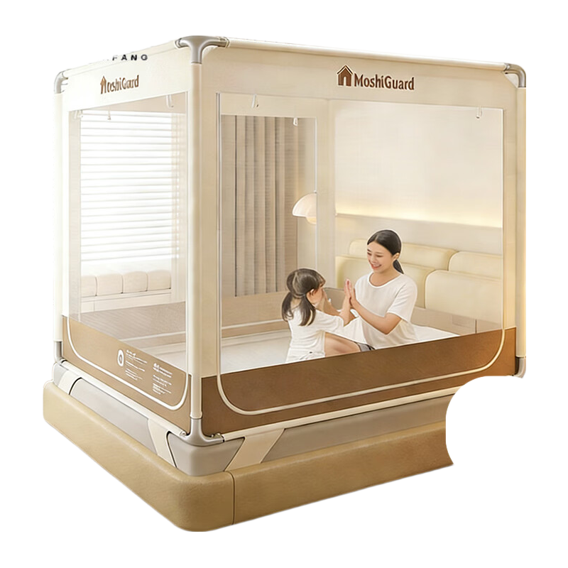 XIHAN Class A Home Baby Anti-Fall Playpen Mosquito Net with Three Doors 1.8*2m Bed [Snap Buckle Frame with Fan Rod]