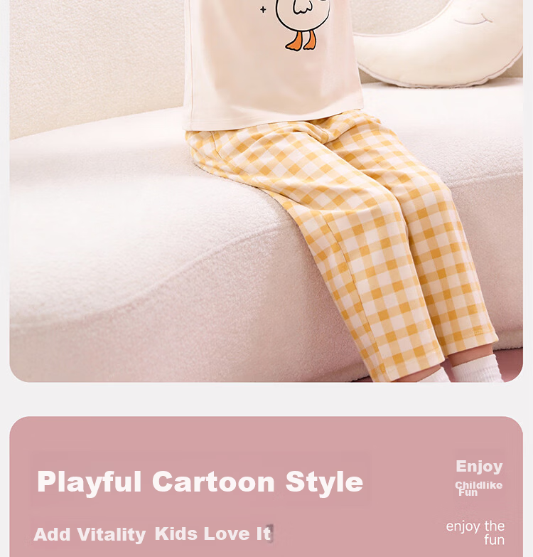 Hodo Kids Pajamas [100% Cotton] Girls Summer Thin Short Sleeve Round Neck Cartoon Homewear Set 20