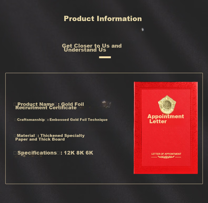 Elifo 1 Book of 12K Appointment Letter, Employment Contract, Engagement Letter, Appointment Letter, Cover Shell for Employee Award Certificate, with 2 A4 Inner Pages Included 2