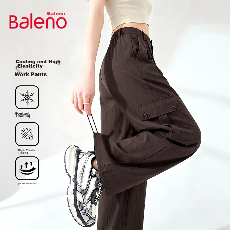 Baleno Cooling Straight-Leg Cargo Pants 2026 Summer Outdoor Sports Skin-Friendly Breathable High-Elastic Wide-Leg Pants