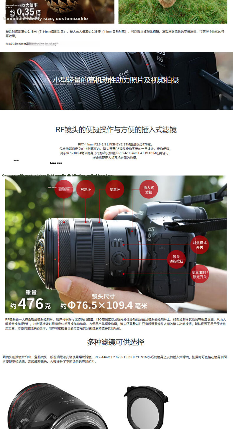 Canon RF 7-14mm F2.8-3.5L STM Fisheye Zoom Lens Full Frame Approx. 190° Angle Ultra Wide Focal Length 6