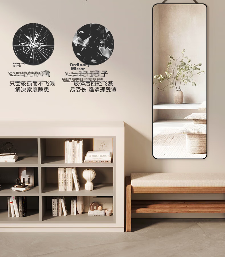 Xiaojiangcai Full-Length Wall-Mounted Dressing Mirror 40x150cm White for Home Bedroom Dormitory 12