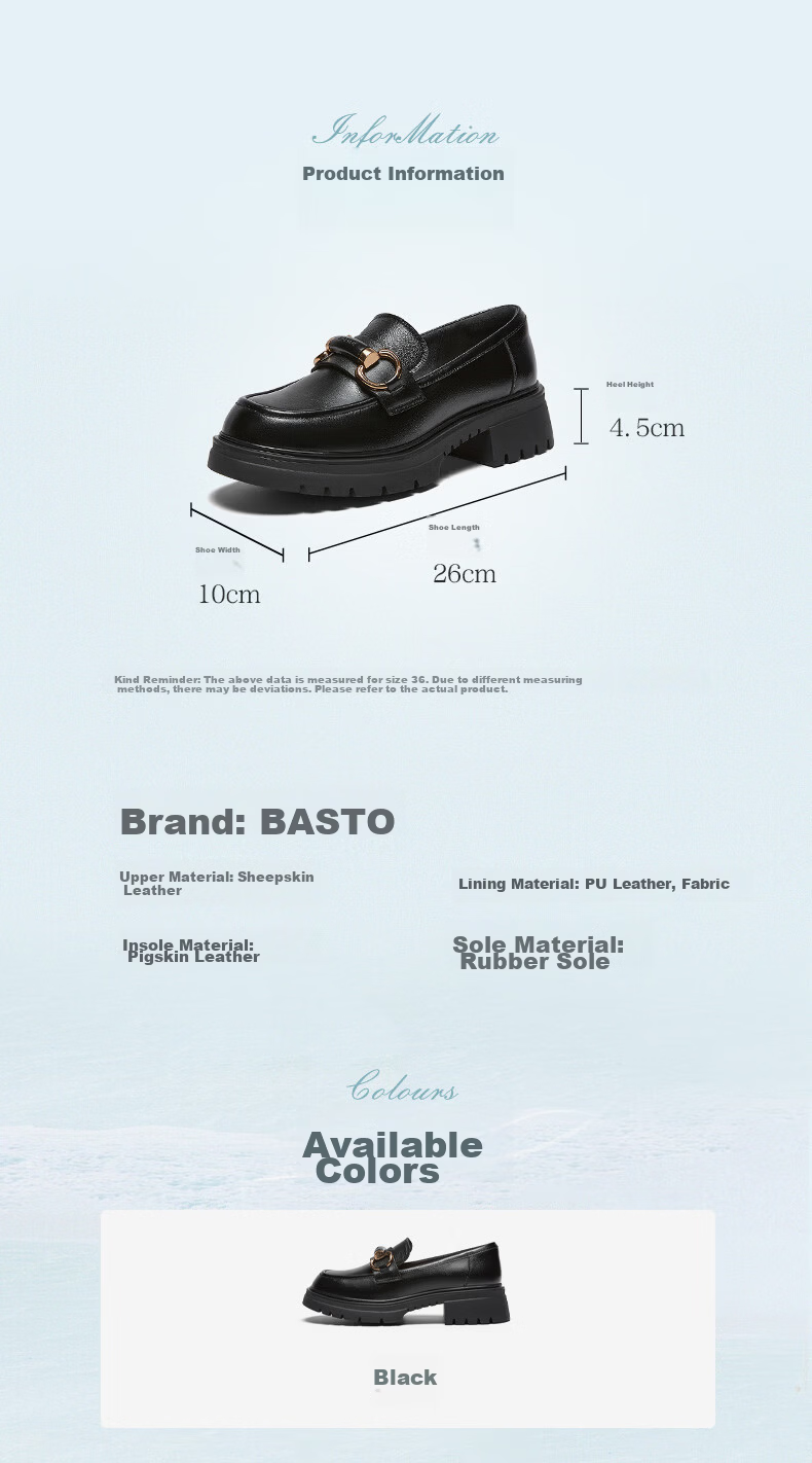 BASTO 26 Spring Loafers Simple College Style Chunky Heel Women's Single Shoes TFW68AA6 Black 41 6