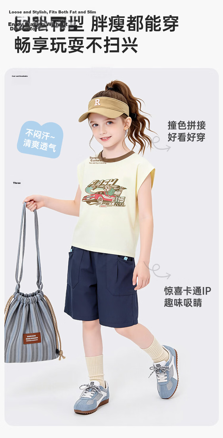 Disney Girls Short Sleeve T-Shirt 2026 New Summer Kids Cartoon Sleeveless Printed Breathable Vest Navy Blue 120 5