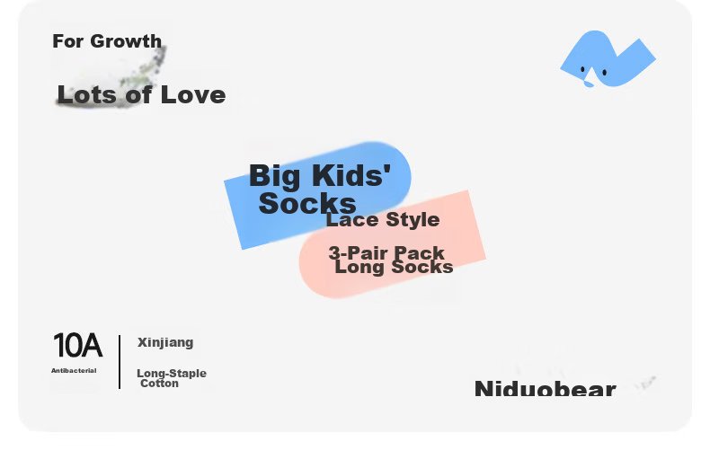 Nido Bear Children's Long Tube Lace Socks Summer Thin Cotton Girls Princess Lace Calf Mesh Mid-Tube Socks 1