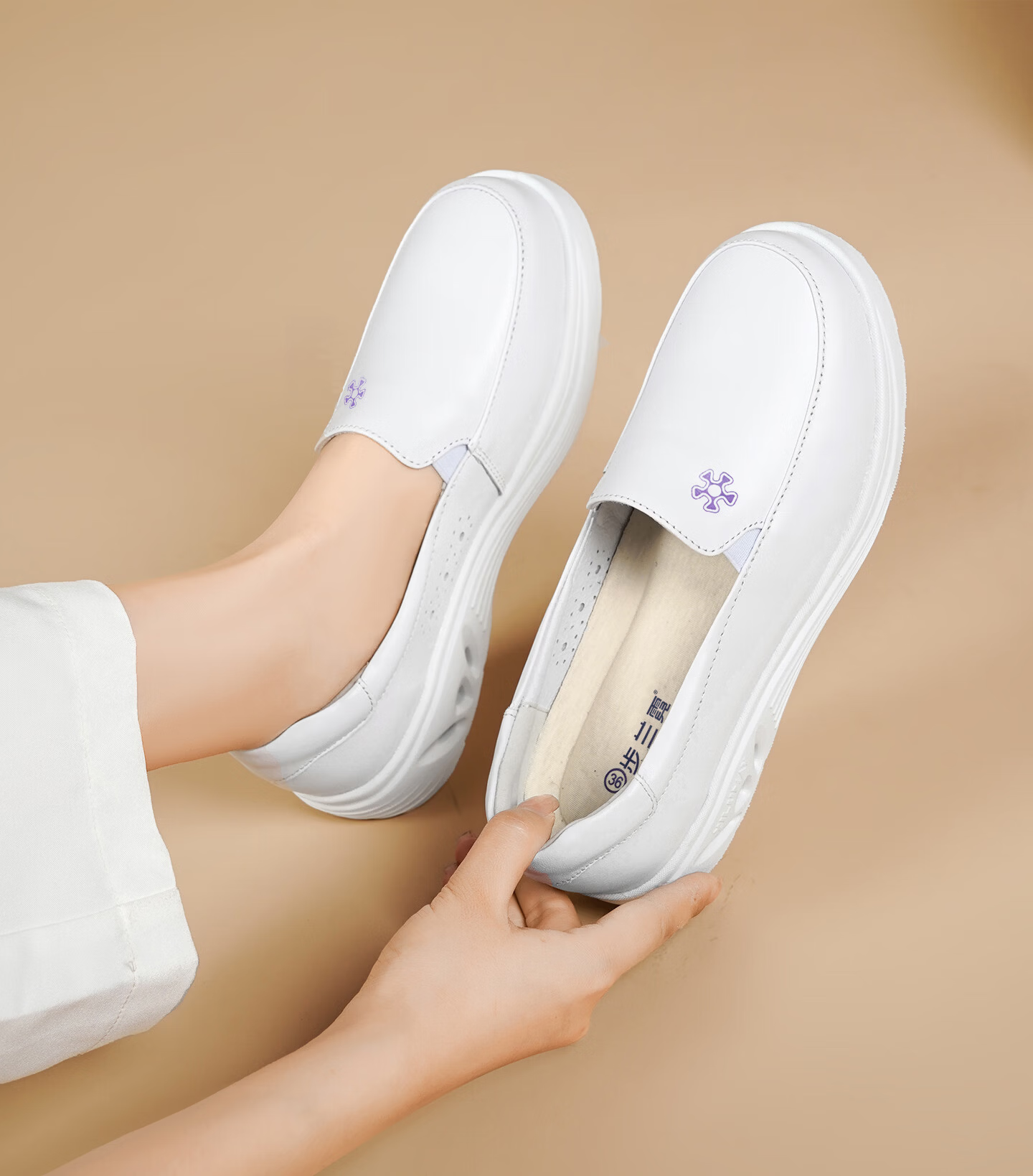 Bulan Ni Carbon Fiber Nurse Shoes Women Soft Sole Comfortable Breathable Non-Slip Long-Standing Medical Shoes G306 Purple Flower Size 37 10