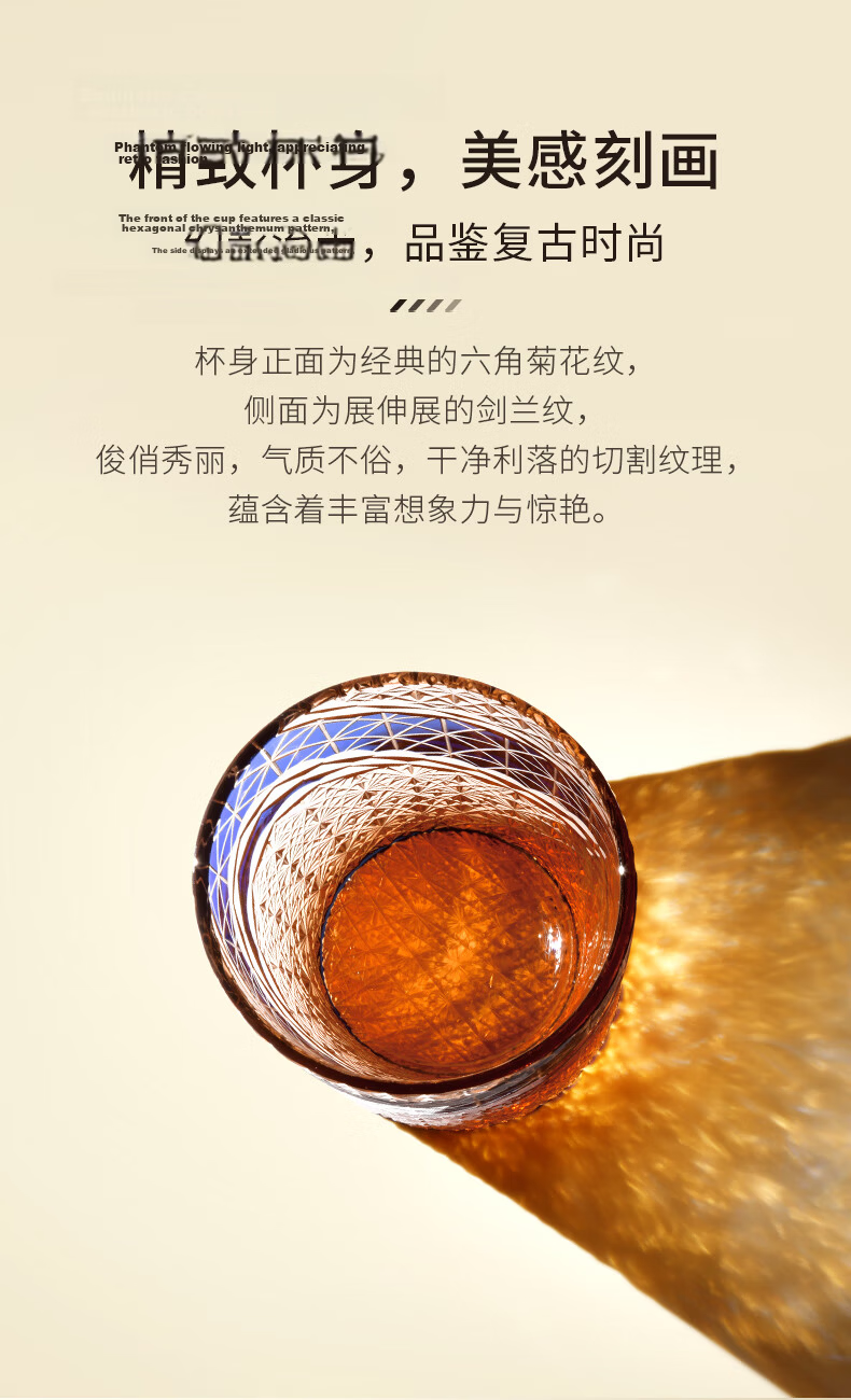 CLITON Full Mountain Chrysanthemum Amber Whiskey Glass Hand-Cut Crystal Liquor Glass Rock Spirit Glass Cup 5