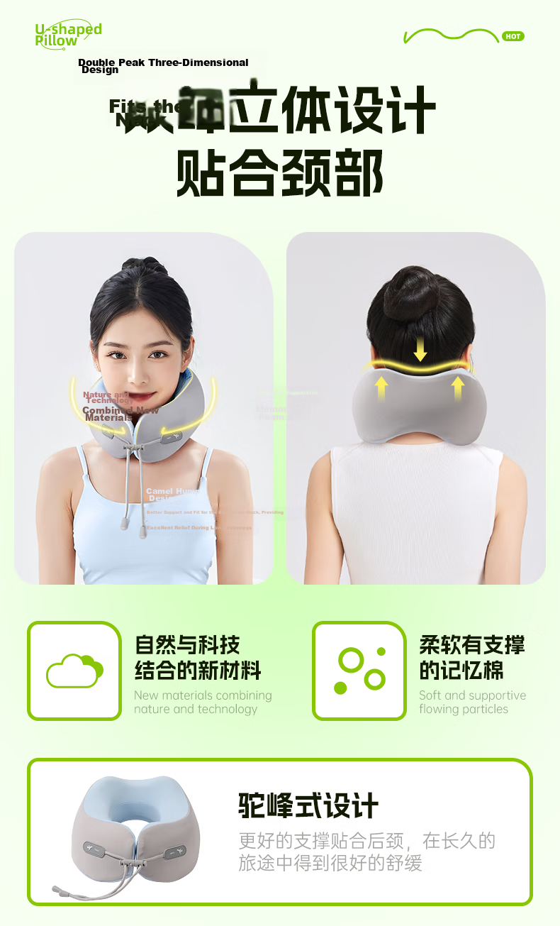 HUIDUODUO U-Shaped Neck Pillow, Airplane Neck Support Pillow, Travel Portable Collapsible U-Shaped Neck Rest, High-Speed Rail Nap Aid 5