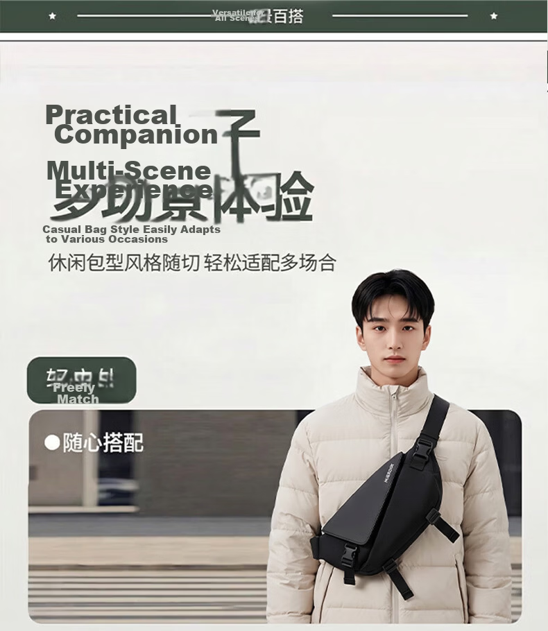 Warrior Men's Crossbody Bag Portable Functional Chest Bag Waist Bag Trendy Sports Outdoor Commuting Small Bag Large Capacity Shoulder Bag 6