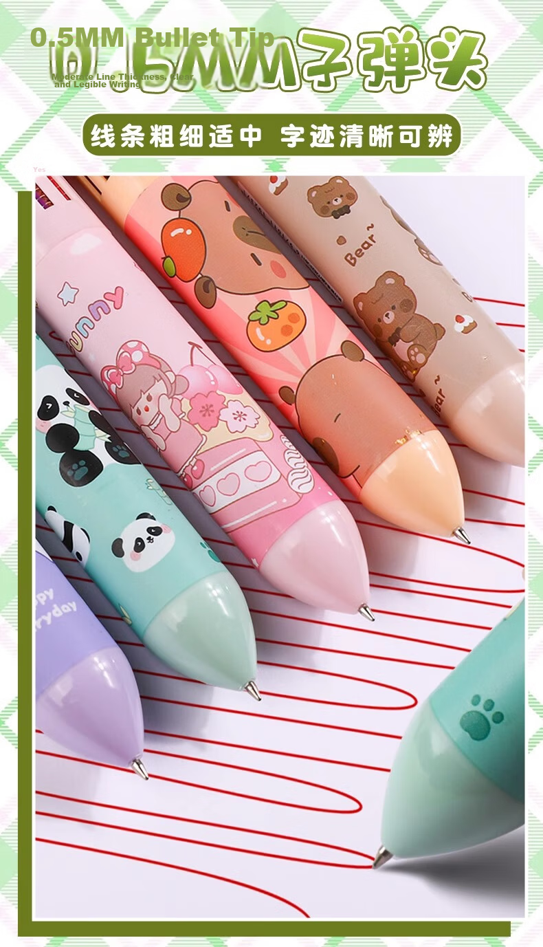 TRUECOLOR 10-Color Powder Girl Ballpoint Pen Cartoon Cute Creative Color Pen Press-Type Multicolor Multifunctional Pen Multi-Color All-in-One Student Marker Note-Taking 1101D 6