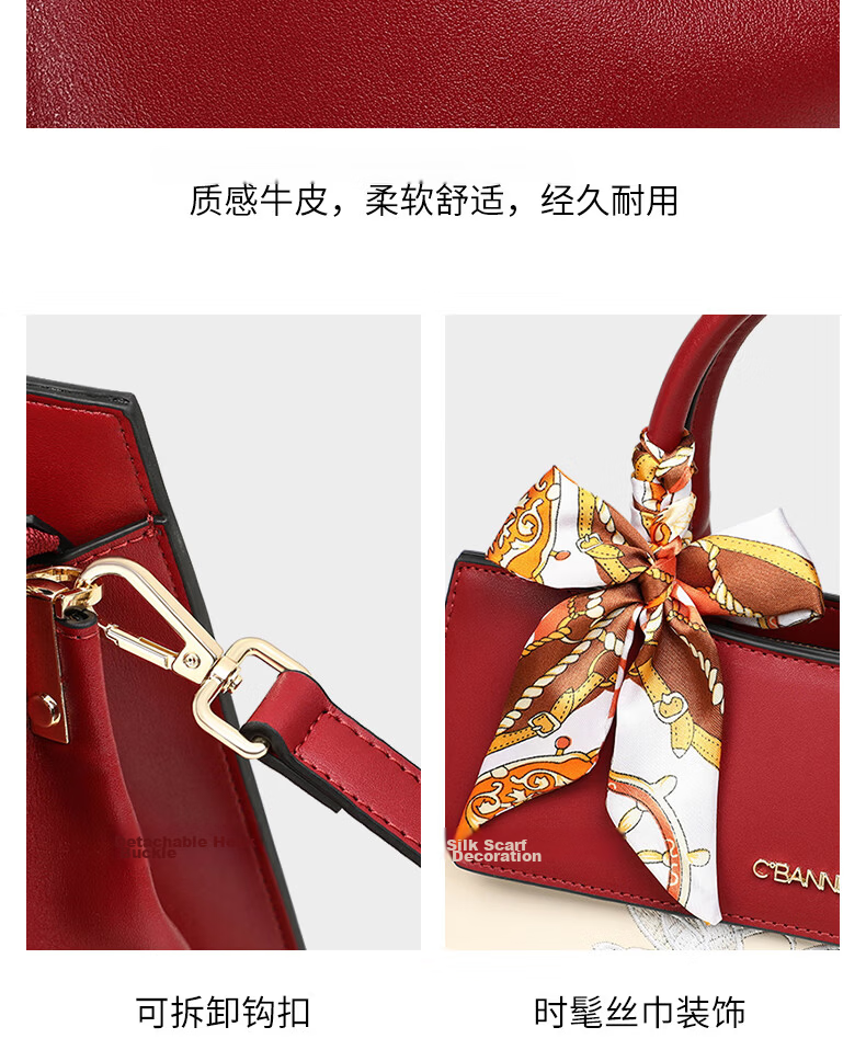 C.BANNER Leather Handbag for Women Embroidered Large Capacity Tote Shoulder Crossbody Bag Birthday Gift for Girlfriend Wife Premium Feel 10