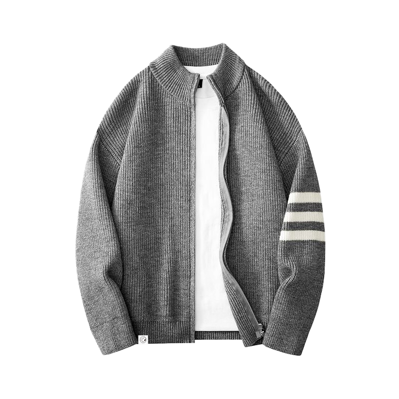 SNOOPY Men's Spring Autumn Versatile Double Zipper Colorblock Knitted Sweater Thickened Outdoor Cardigan Jacket Navy Blue XL
