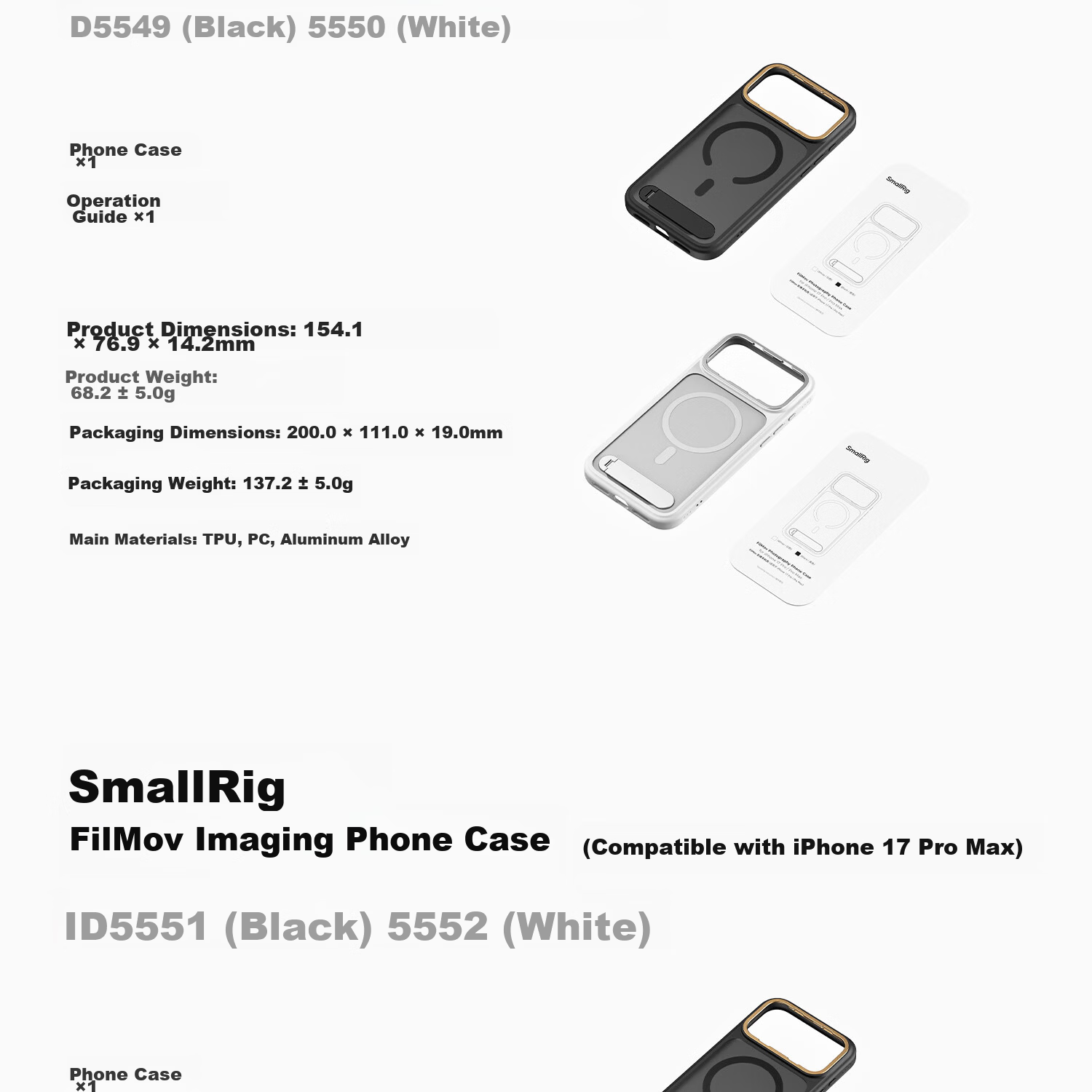 SmallRig 5551 Apple iPhone 17 Pro/17 Pro Max Photography Phone Case Protective Cover Magsafe Magnetic Lens and Filter Adapter Ring 18