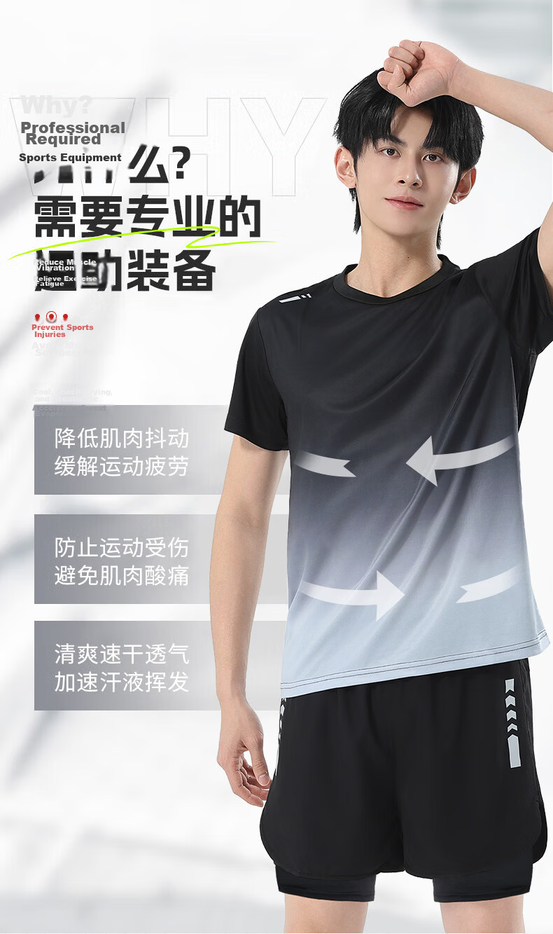 VICTORIATOURIST Men's Summer Running Sports Set Quick-Dry Ice Silk Short Sleeve T-Shirt and Shorts Fitness Badminton Training Apparel 2