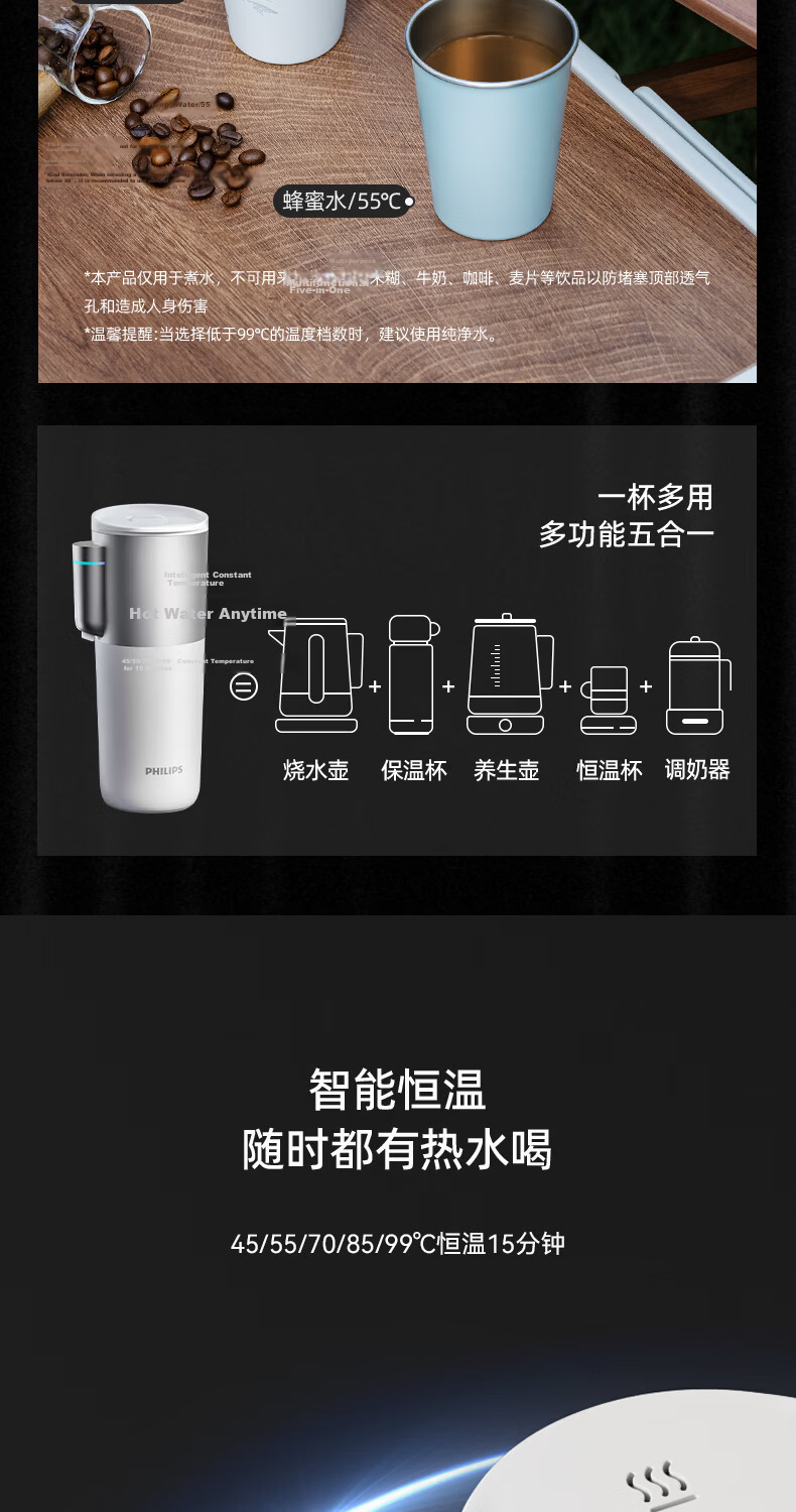 PHILIPS Car Kettle Portable Electric Water Boiler 12V 24V 220V Universal Car Travel Water Heater 7