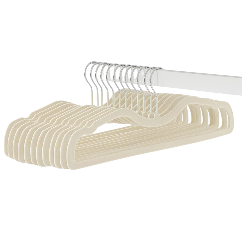 EACHY Seamless Clothes Hanger Anti-Shoulder Bump Wide Shoulder Non-Slip Flocked Hanger - Short Neck - Beige *10