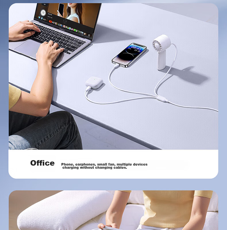 BASEUS Apple 16/15 Charging Cable Data Cable Fast Charge 3.5A Multi-in-1 Type-C Moonlight White 1.2m 9