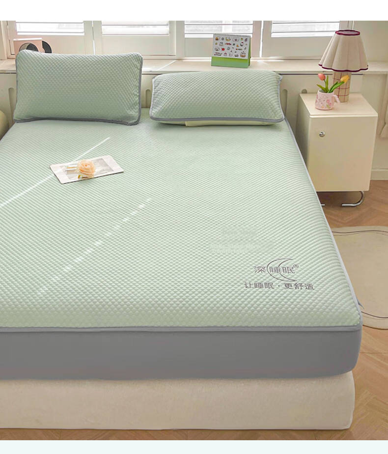 Hongdou Class A Cooling Ice Bean Fitted Sheet Three-Piece Set Summer Full Coverage Cooling Mattress Protector 1.8*2m Blue 7