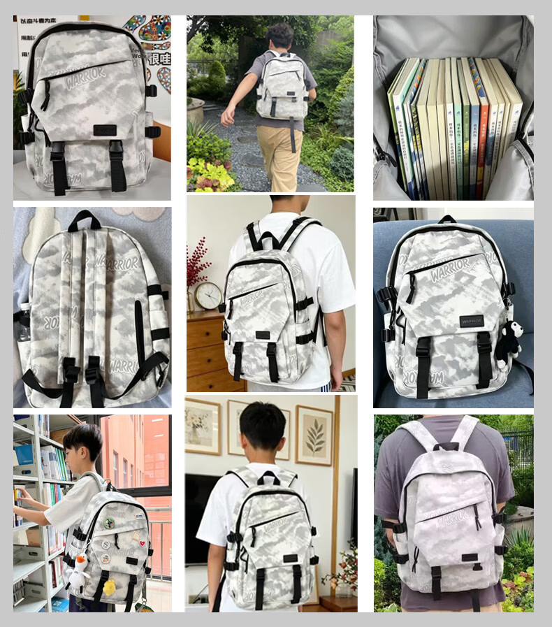 Warrior Men's New Versatile Large Capacity Student Backpack Lightweight Simple Junior High and High School Girls' Shoulder Bag 4