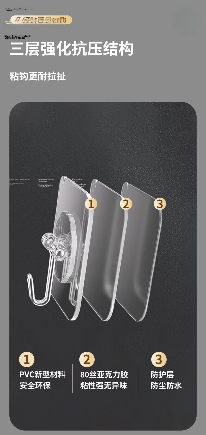 Mengtin No-Drill Strong Adhesive Hooks, 20pcs Thickened 0.8mm, Kitchen and Bathroom Damage-Free Hooks 2