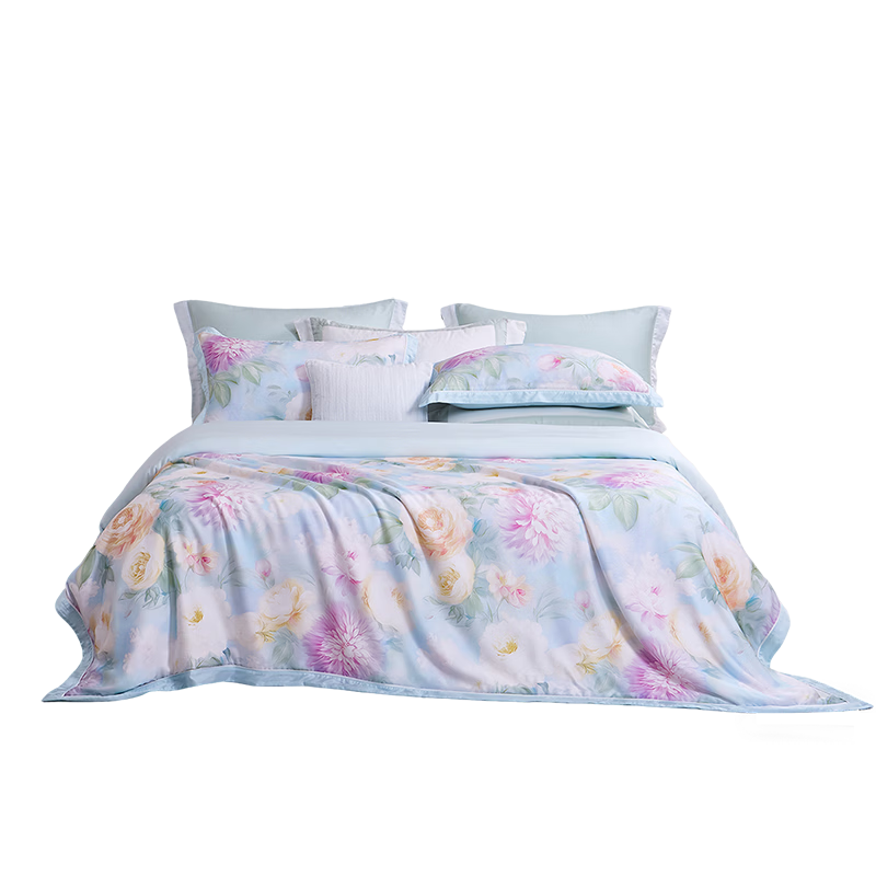 FUANNA Bedding Set 4-Piece 60s Tencel Class A Cooling Printed Summer Set Lyocell Sheet Duvet Cover Double Extra Large 230*229cm